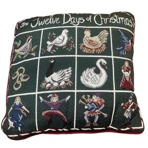 Large 16" Riverdale Twelve 12 Days Of Christmas Tapestry Style Accent Pillow